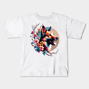 Drentsche Patrijshond in Spring Amidst Cherry Blossoms Kids T-Shirt